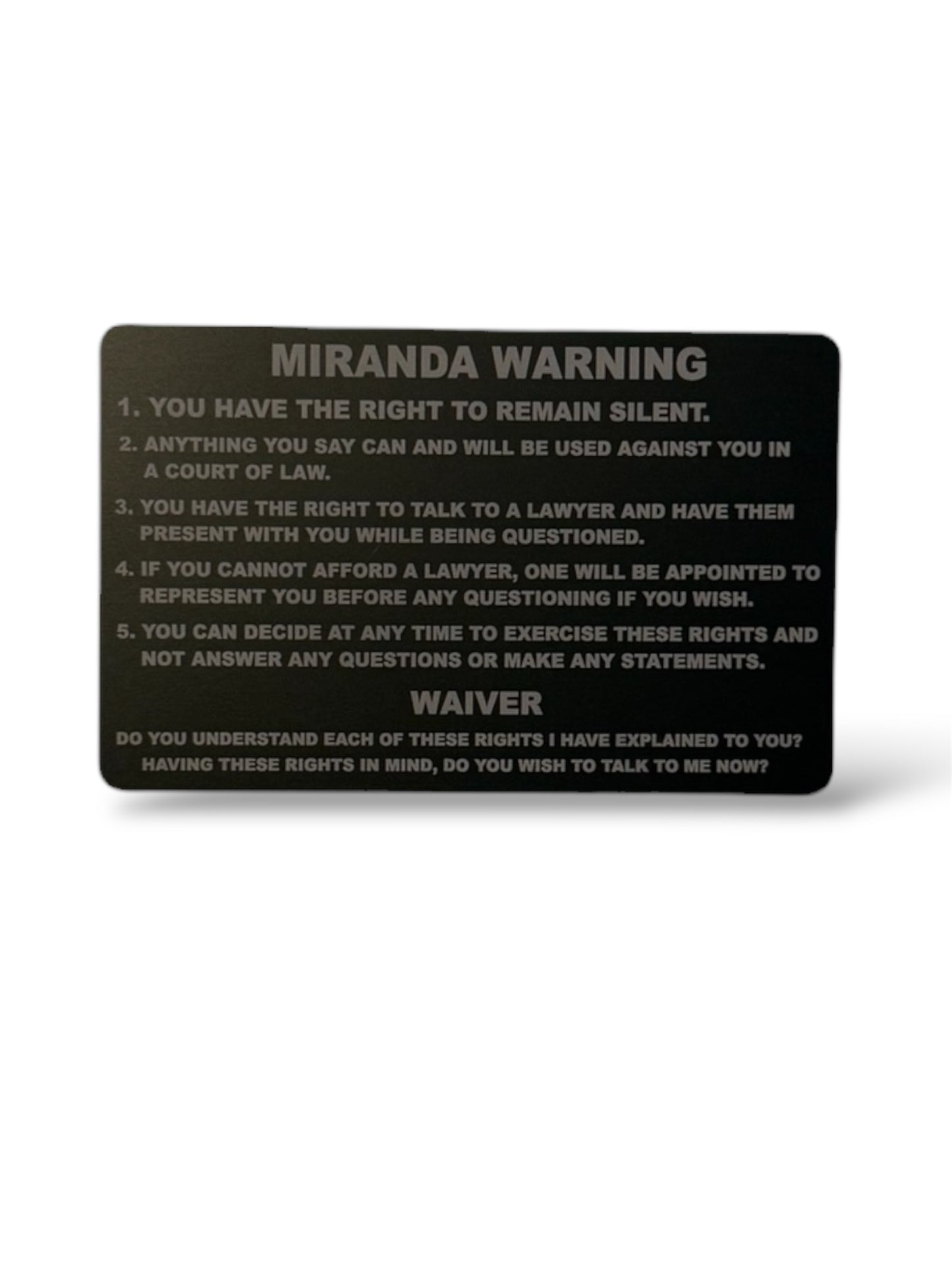 Personalized metal miranda card (double sided)