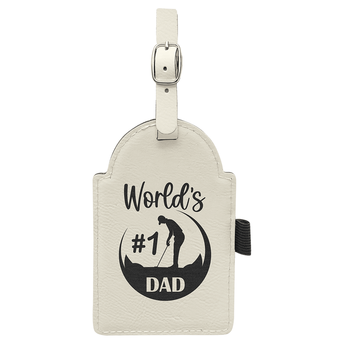White Leatherette Golf Bag Tag with 3 Wooden Tees