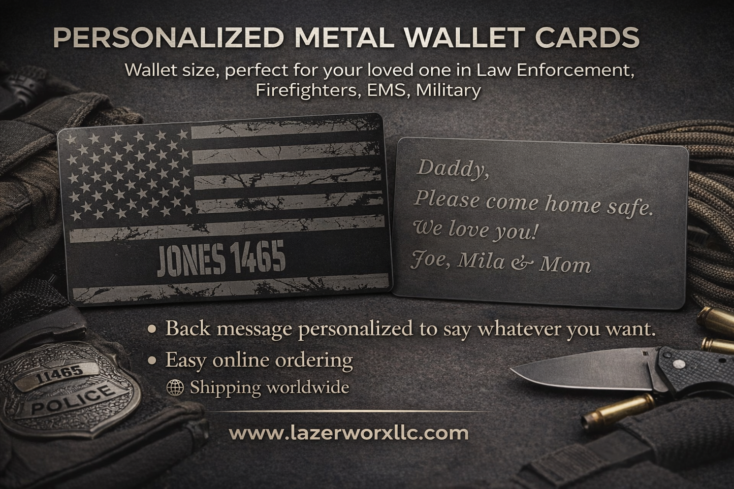 Customizable Metal card for Law Enforcement, Firefighters, EMS, Military
