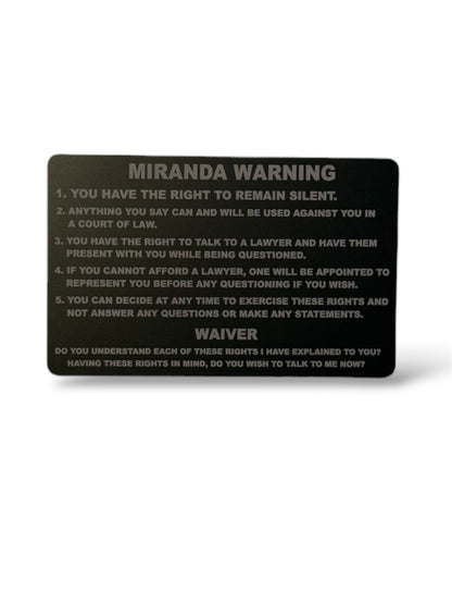 Personalized metal miranda card (double sided)