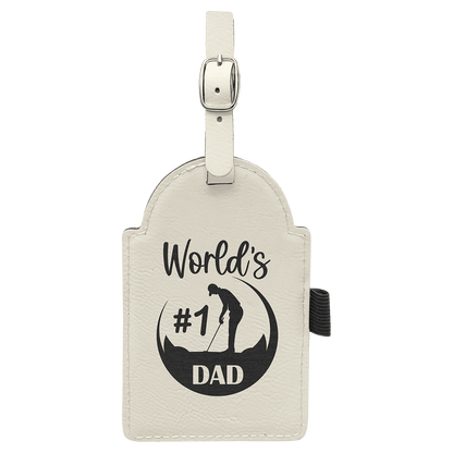 White Leatherette Golf Bag Tag with 3 Wooden Tees
